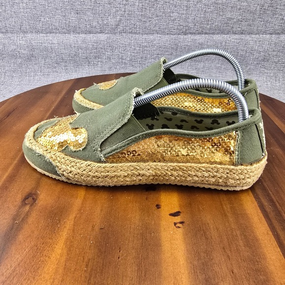 Disney Mickey Mouse Olive Green Sequin Espadrille Slip On Shoes Size 8 - Picture 14 of 15